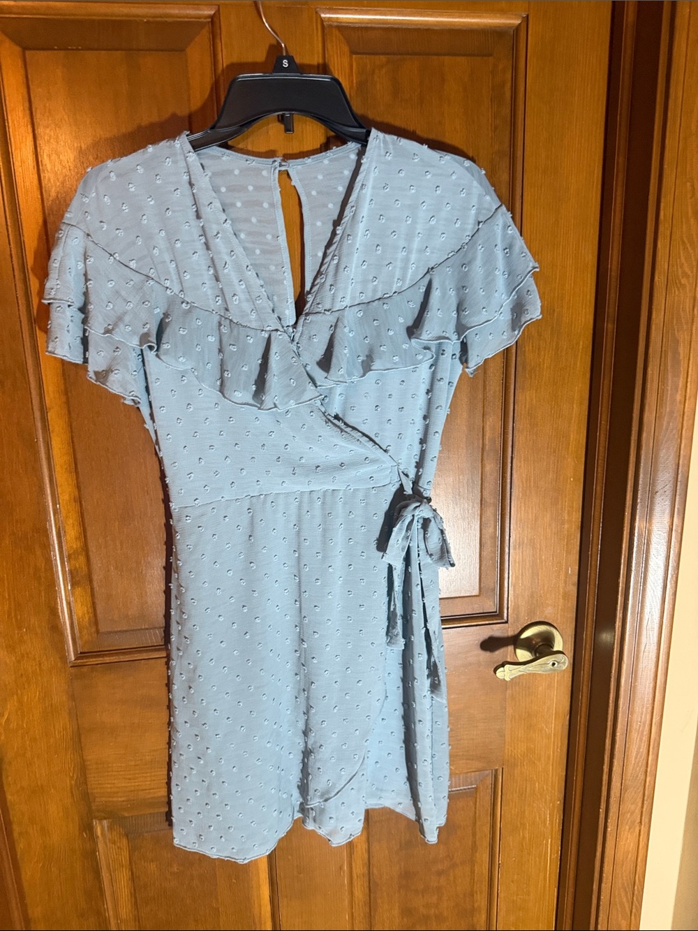 Teeze Me Light Blue Ruffle Wrap Mini Dress